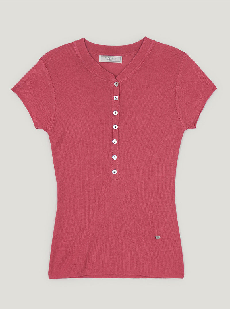 Nien shell button short sleeve knit