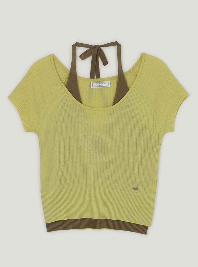 Rowen Halter Layered Short-Sleeve Knit