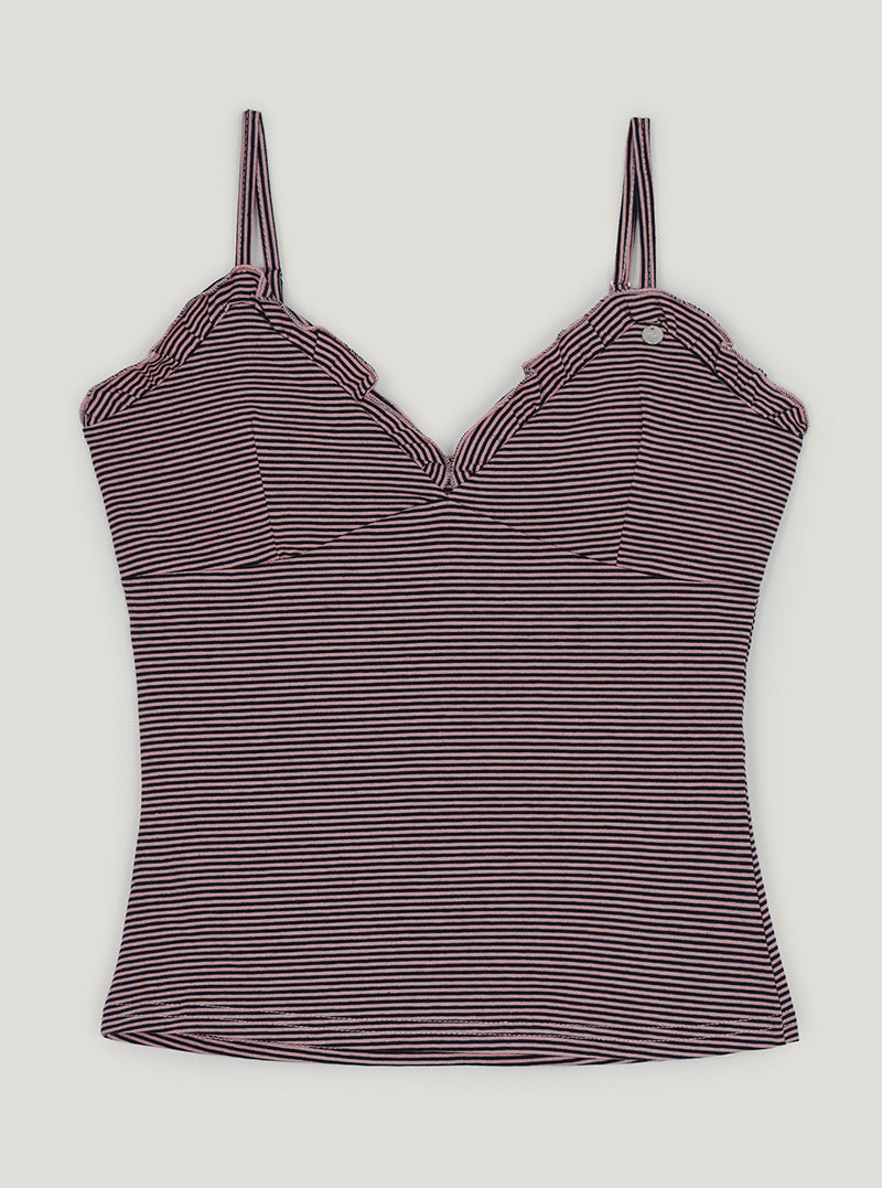 Pecan stripe built-in cap sleeveless