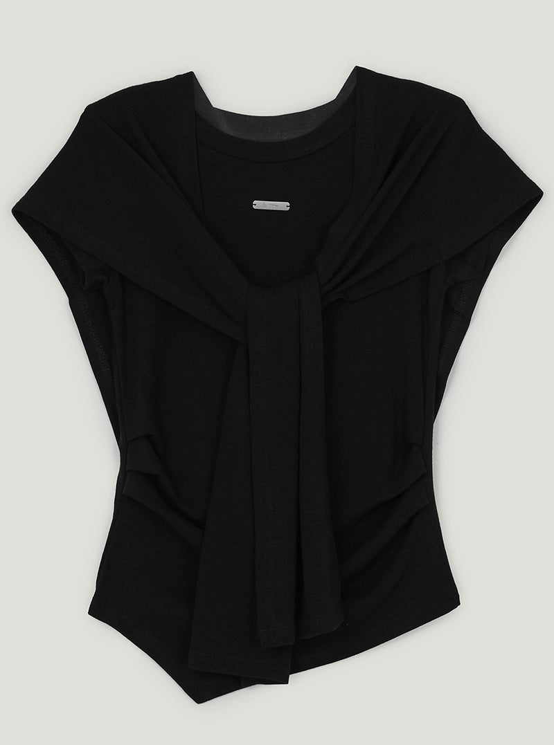[TWEE] Ento slim shirring short sleeve t-shirt (muffler set)