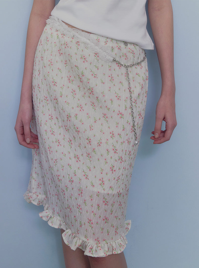 Lundi flower wrinkle midi skirt