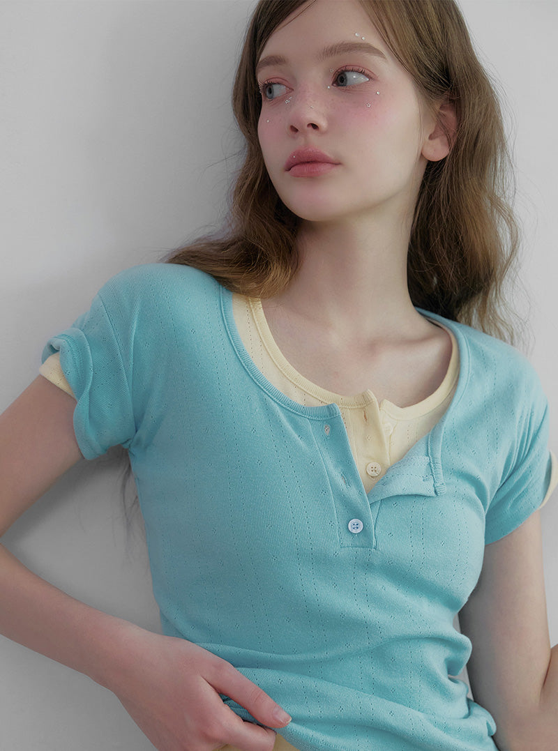 Binet button punching short sleeve t-shirt