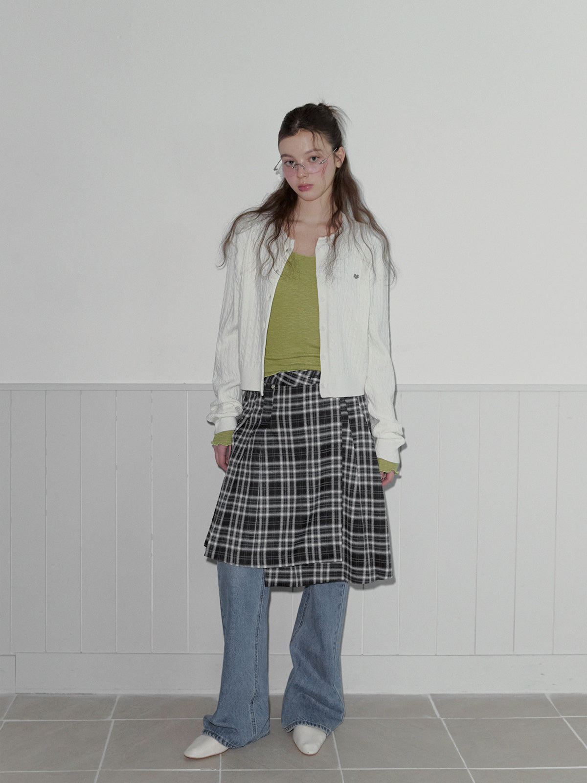[TWEE] Noha Check Pleated Midi Wrap Skirt
