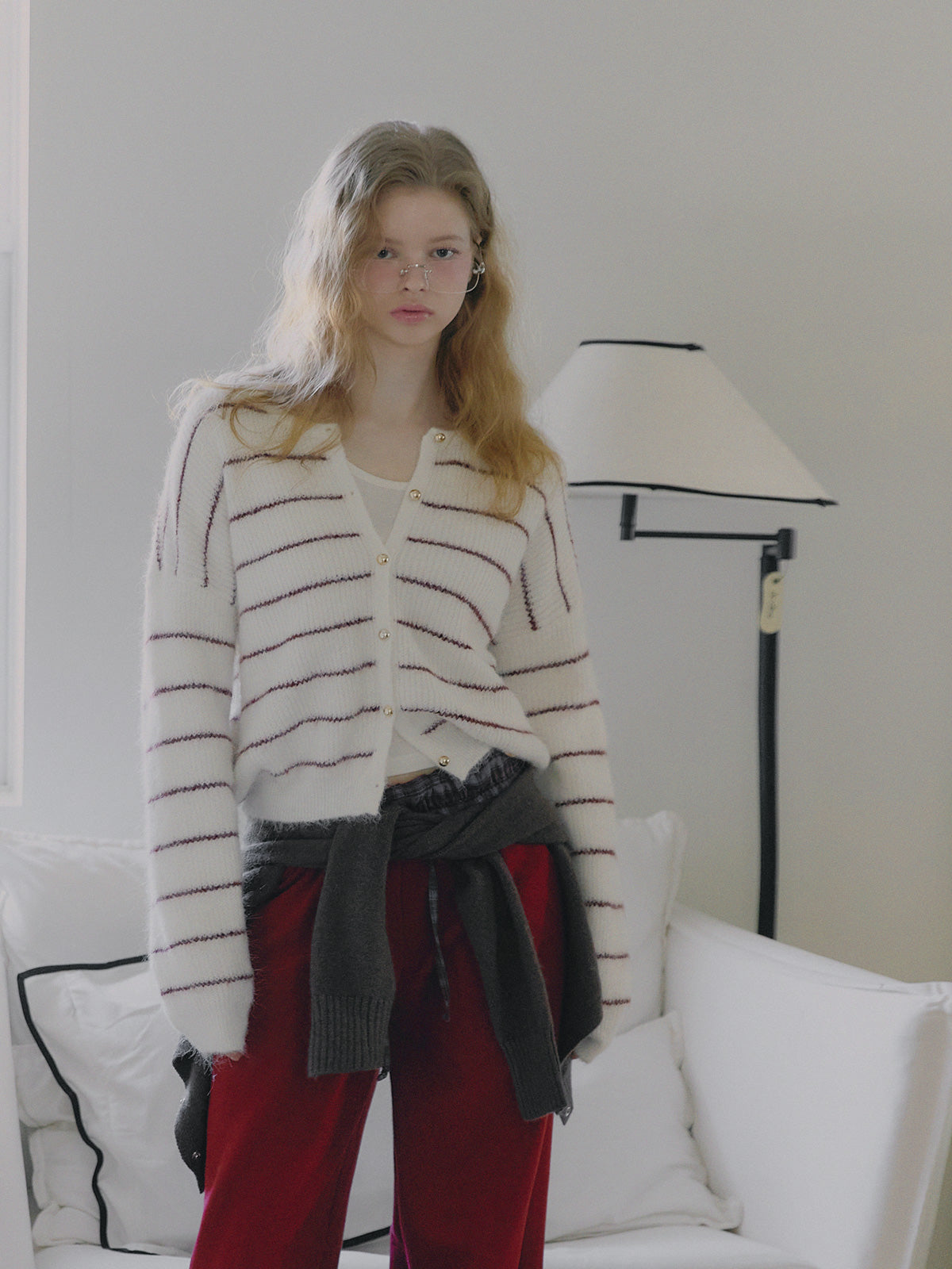 [TWEE] Cardigan a bottoni a righe lavorato a maglia