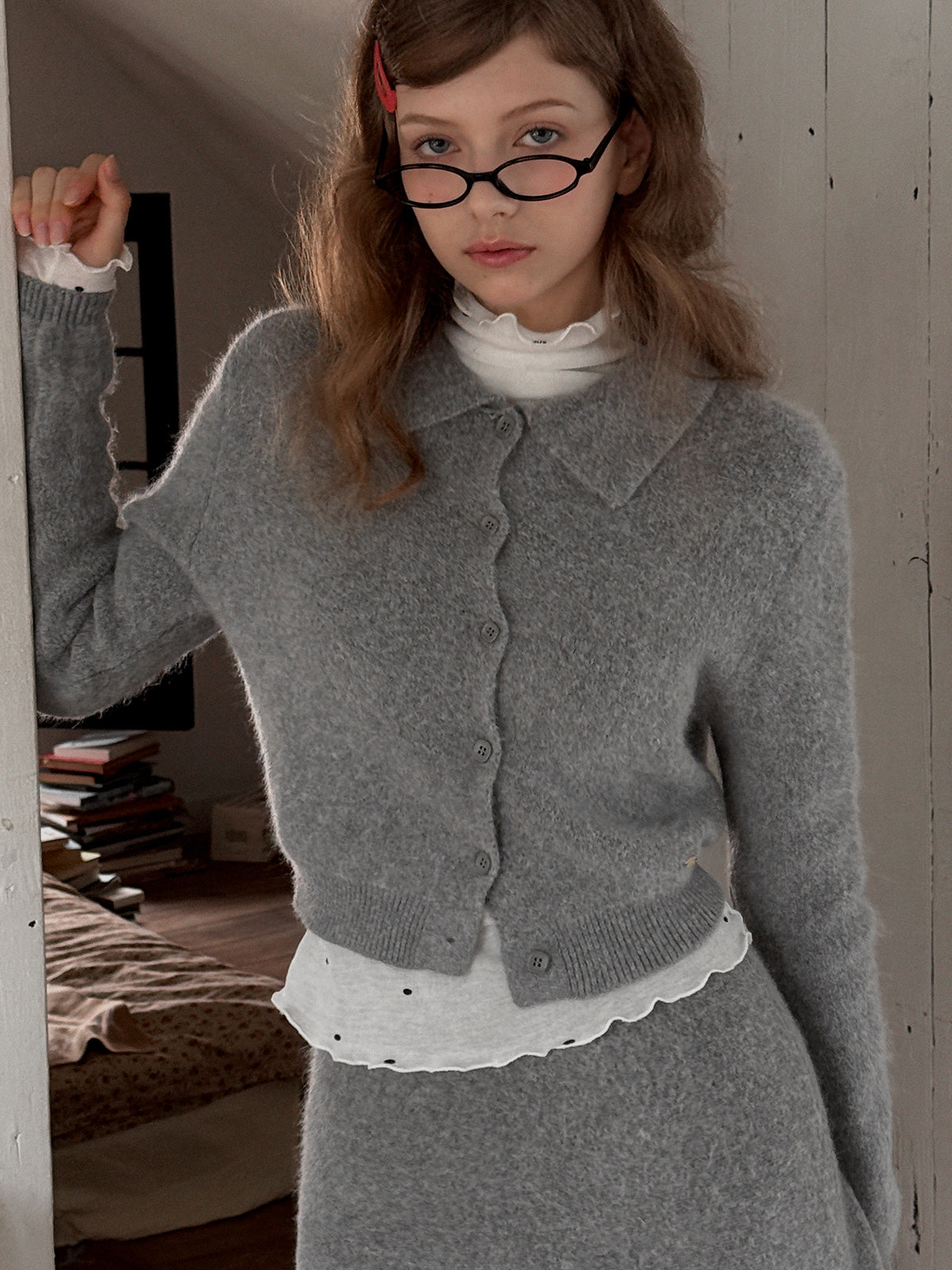 [TWEE] Enz Collar Hair Knit Cardigan