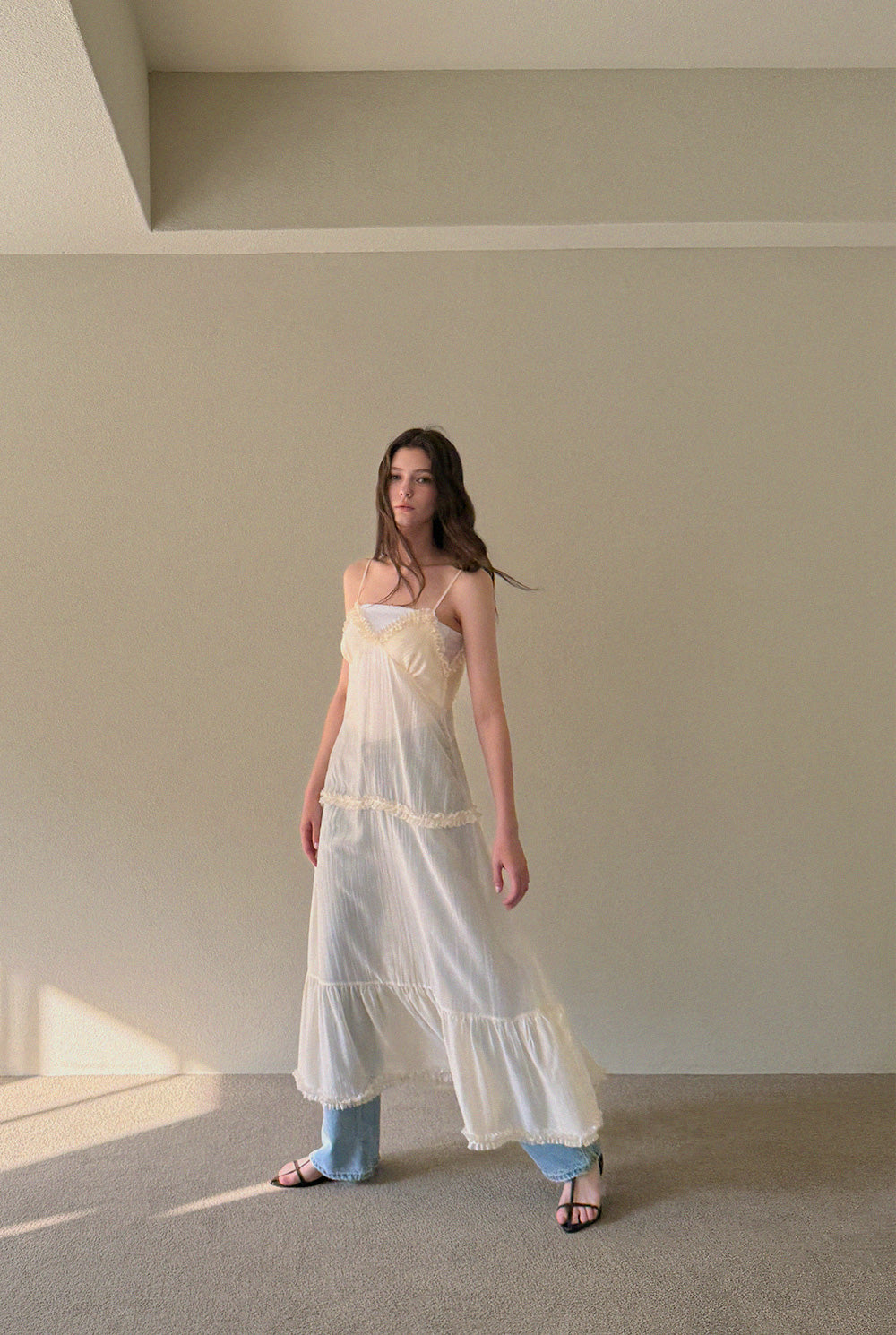 [TWEE] Mille See-Through Frill Sleeveless Long Dress