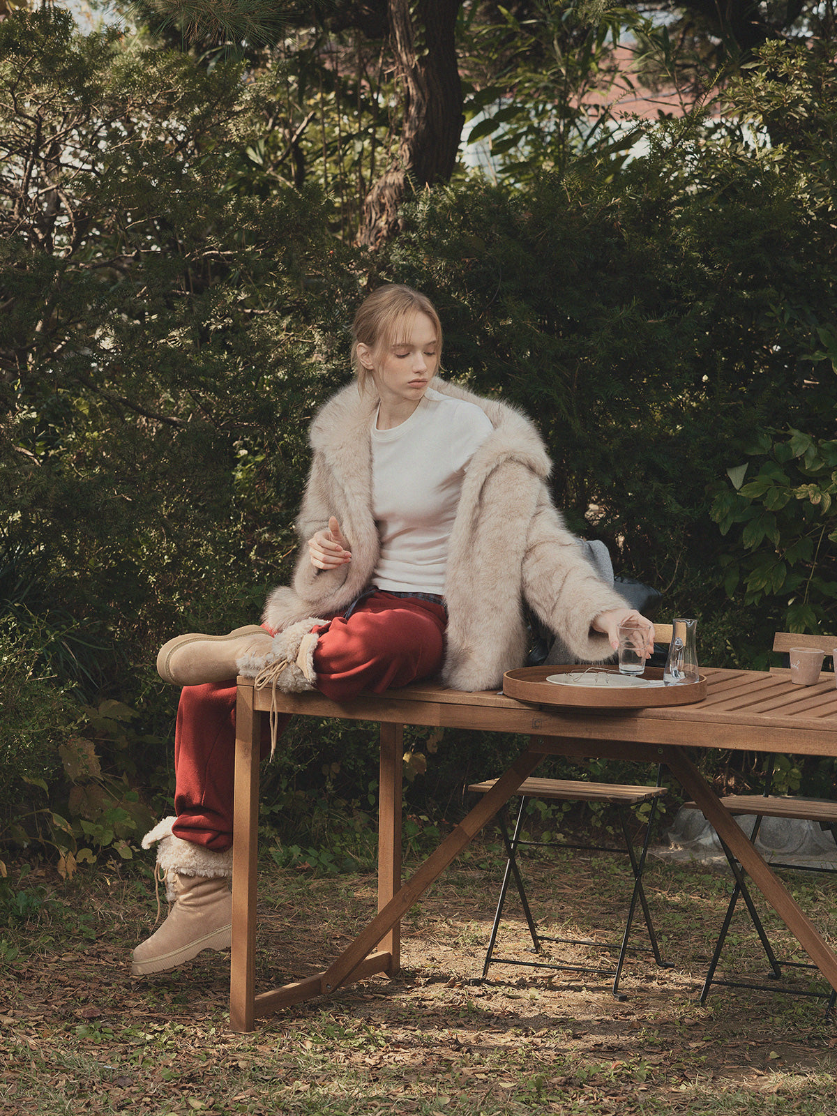 [TWEE] Teld Raffung Rundhals Langarmshirt