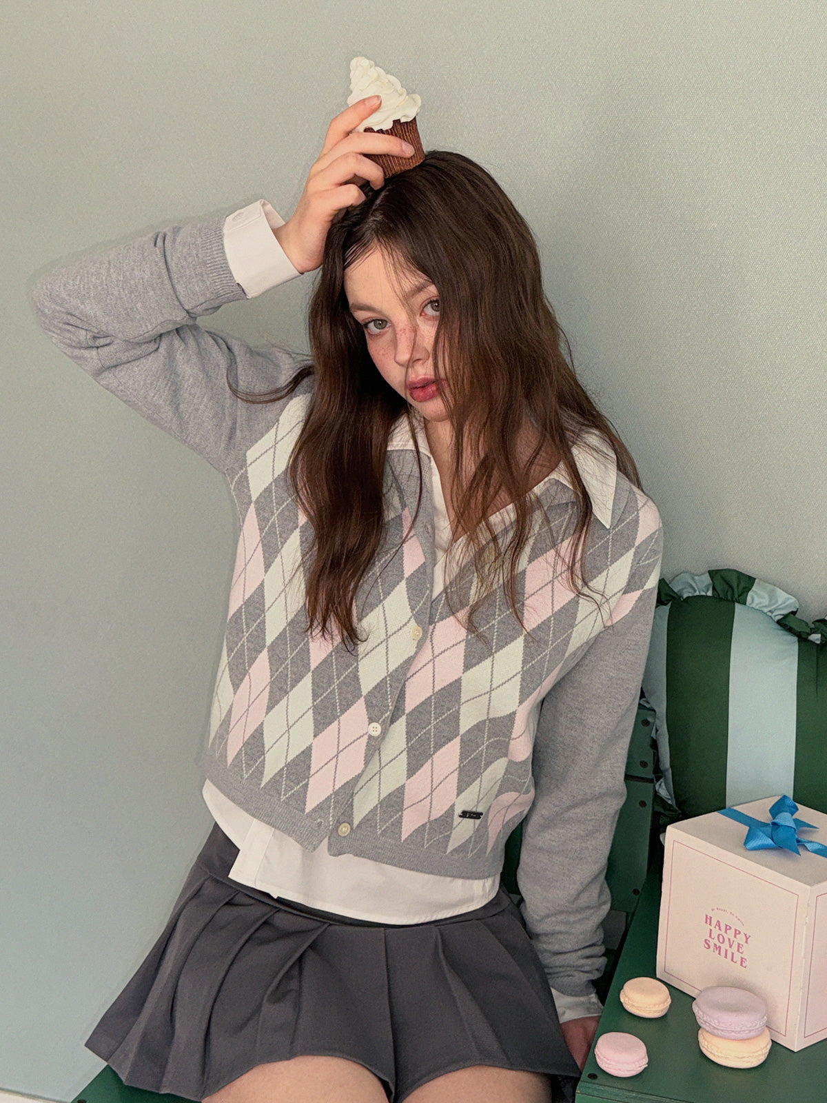 [TWEE] Romin Argyle Collar Long-Sleeve Cardigan