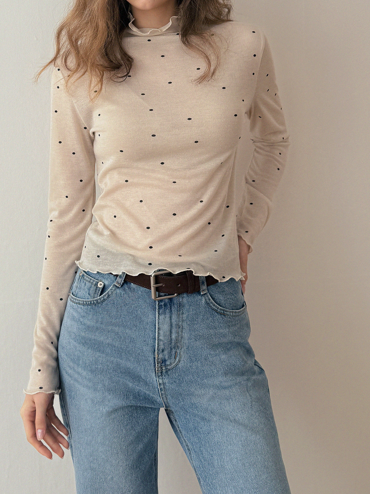 [TWEE] Bendi Dot Turtleneck Long-Sleeve T-Shirt