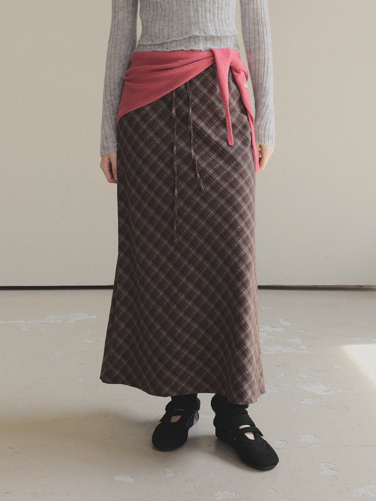【TWEE】Bilson Check Banding Long Skirt