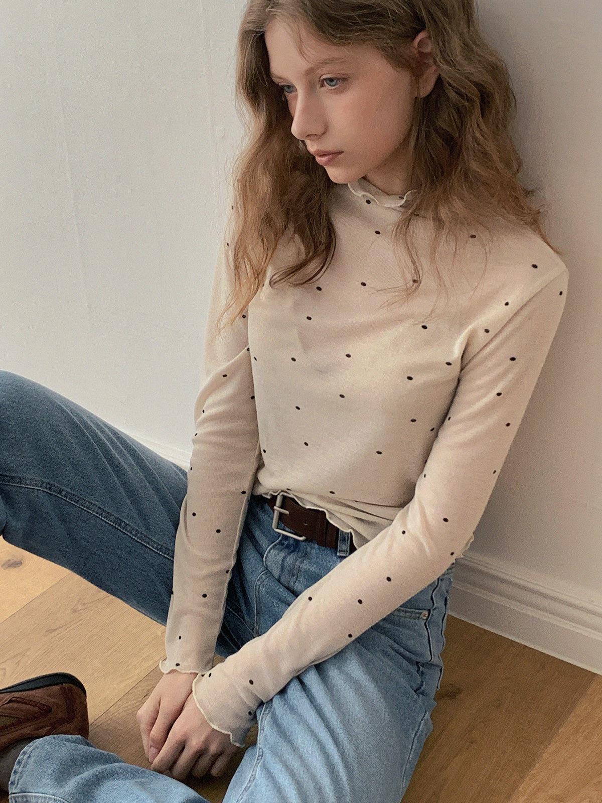 [TWEE] Bendi Dot Turtleneck Long-Sleeve T-Shirt