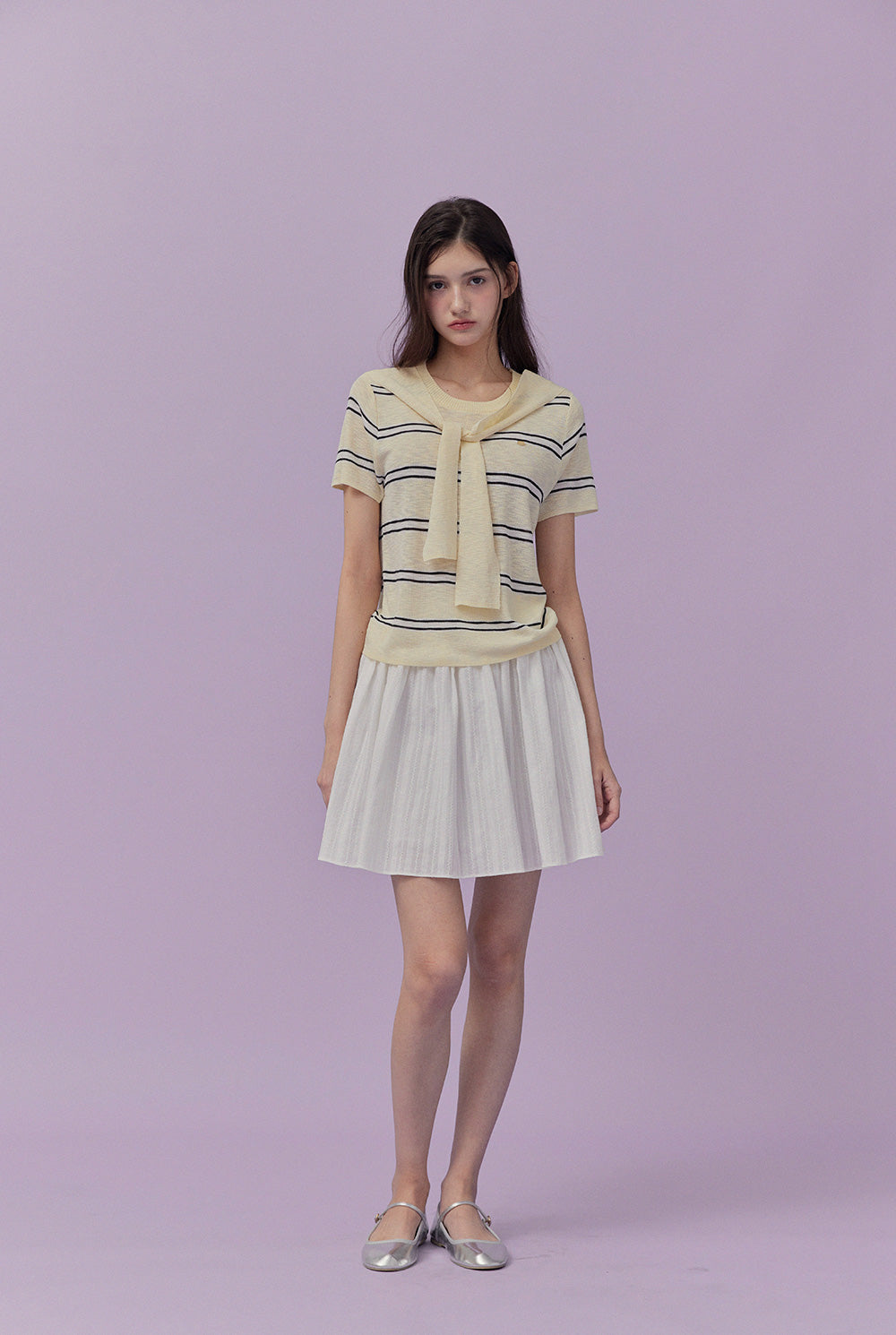 [TWEE] Neko Scarf Stripe Short-Sleeve Knit