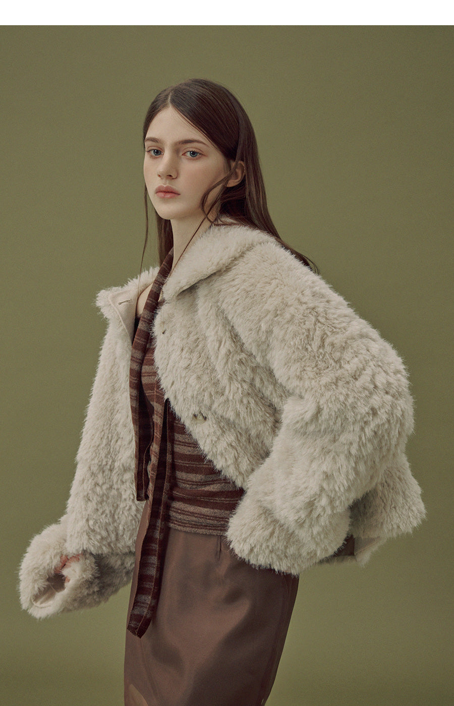 [TWEE] Buard Shearling Collar Fur Jacket