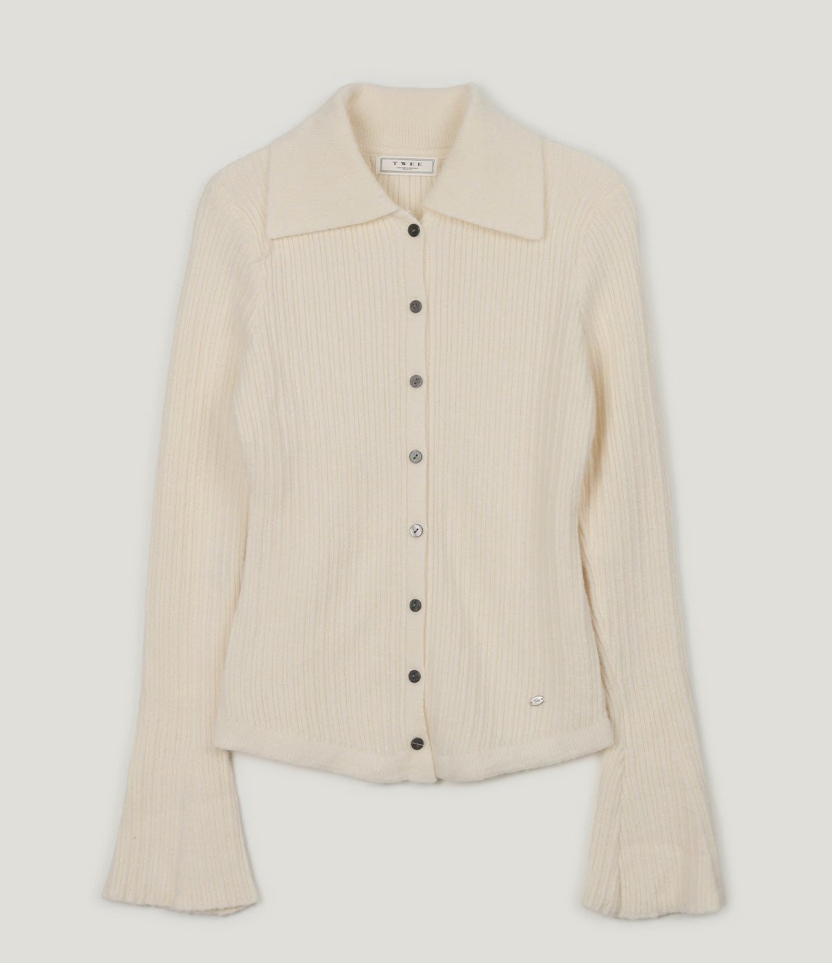 【TWEE】Tails-Kragen gerippte Langarm-Strickjacke