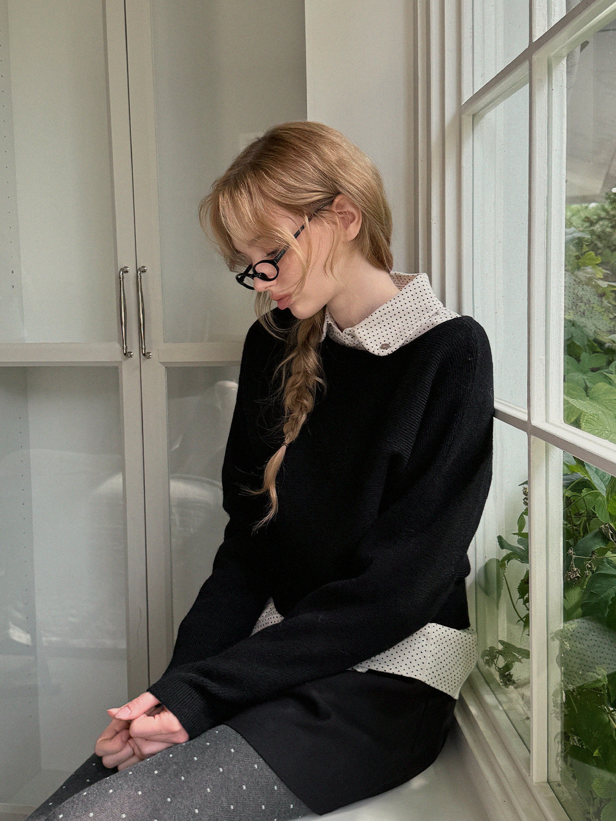 [TWEE] Itco Boatneck Waist Button Knit Top