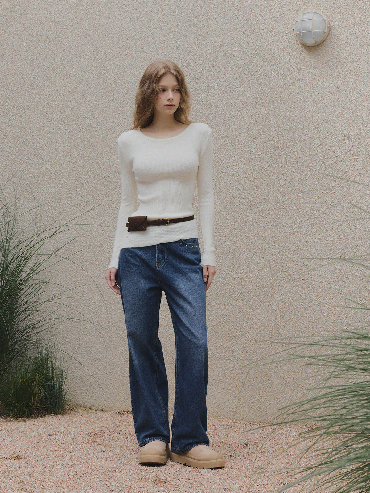 【TWEE】Weasley Asymmetrical Long Sleeve Knit (Belt Set)