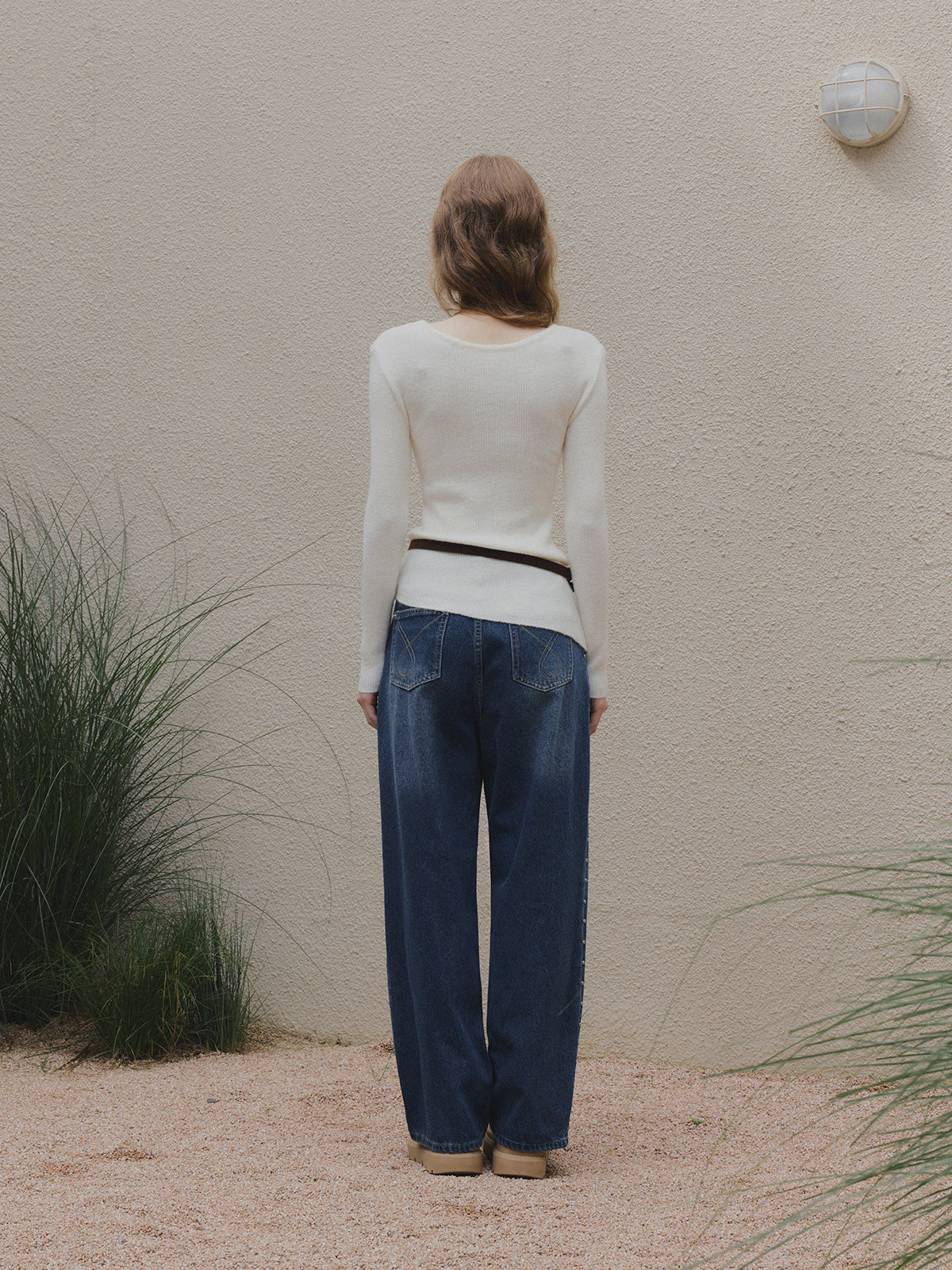 【TWEE】Weasley Asymmetrical Long Sleeve Knit (Belt Set)