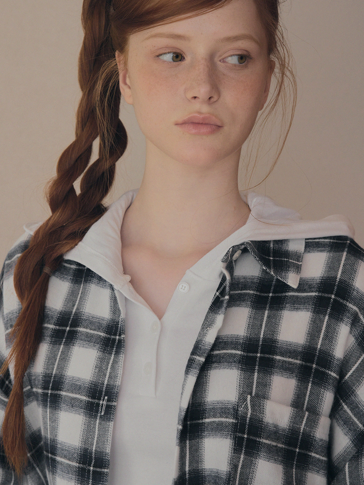 [TWEE] Rand Check Oversized Long Sleeve Shirt