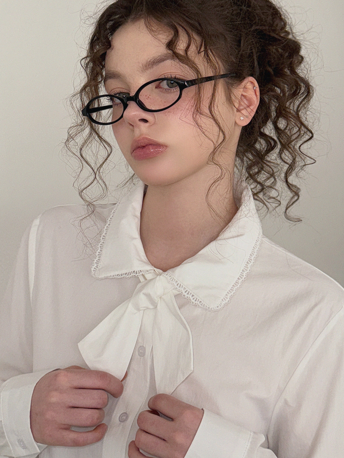 [TWEE] Pico Lace Long-Sleeve Shirt Blouse (Strap Set)