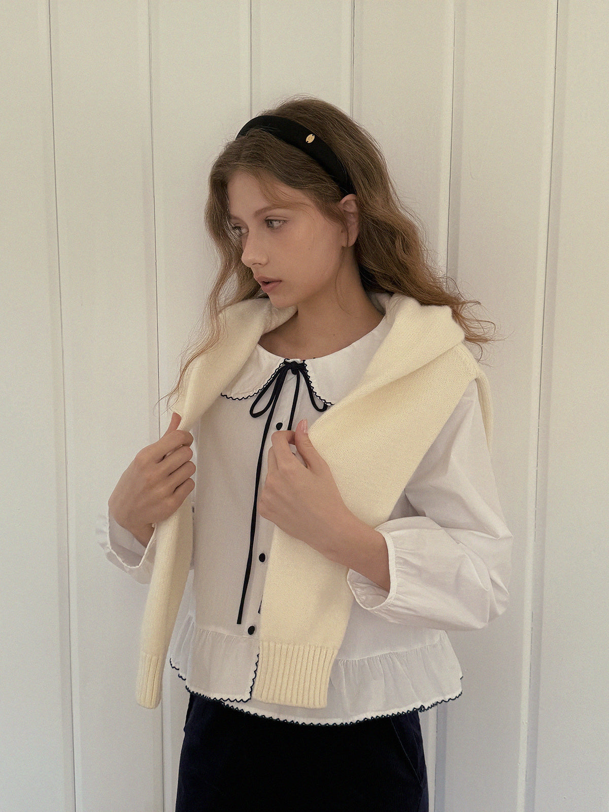 [TWEE] Older Sailor-Collar Frill Long-Sleeve Blouse