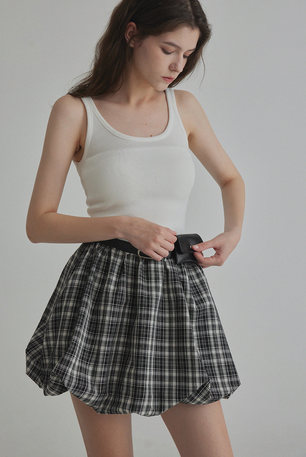 [TWEE] Decen Check Kontrast Ärmelloses Kleid