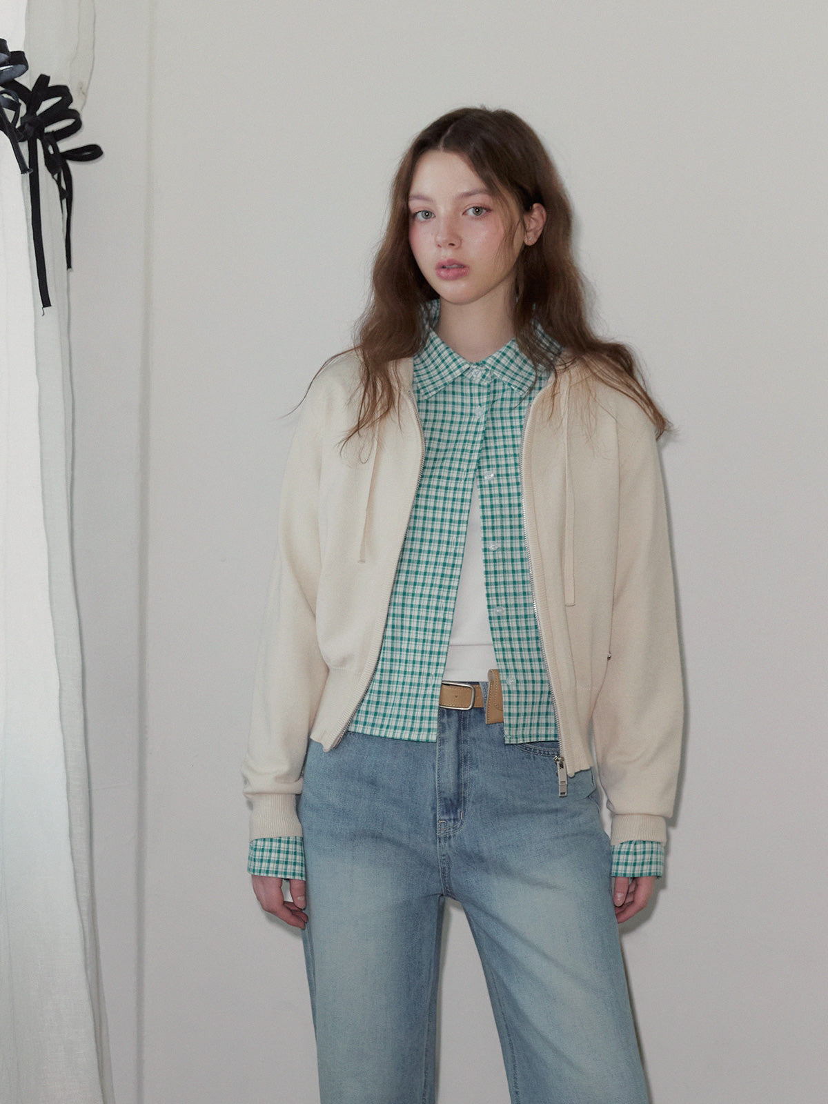 [TWEE] Pollen Hood Knit Zip Cardigan