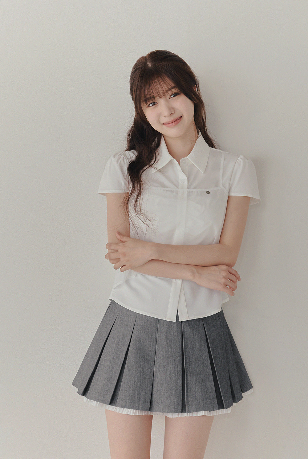 [TWEE] Faden Shirring Cap Sleeve Bluse