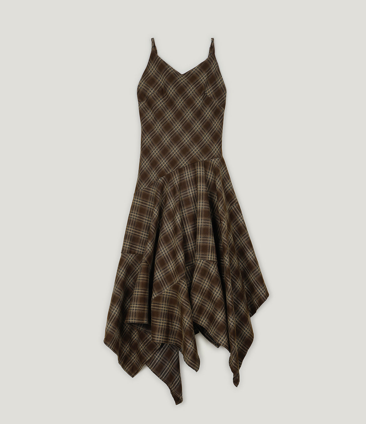 【TWEE】Drea Check Asymmetrical Sleeveless Long Dress