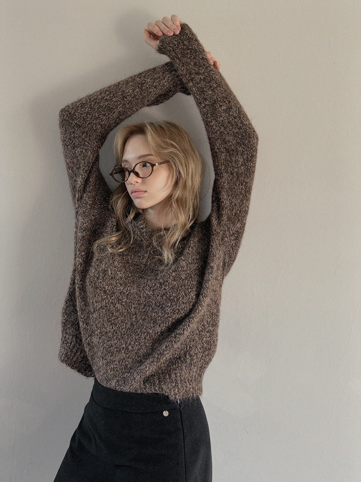 [TWEE] Dupe Gemischter Locker Geschnittener Strick