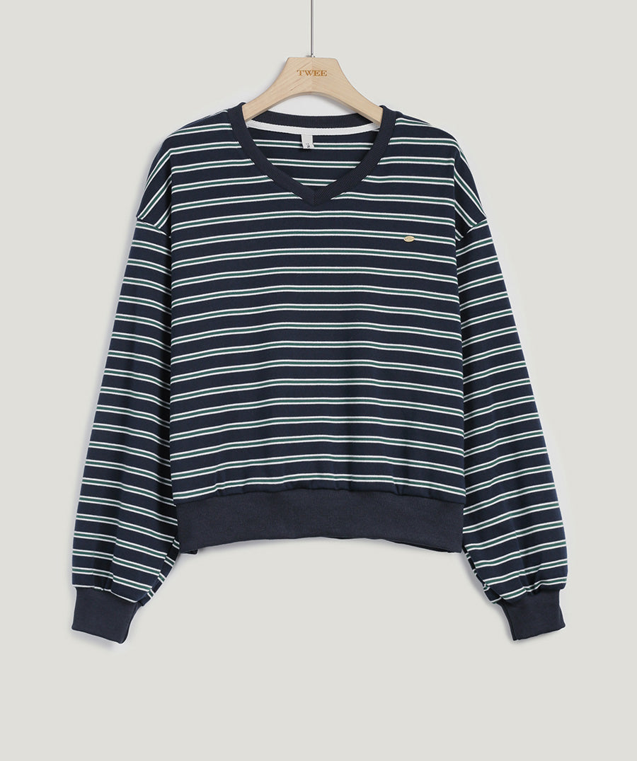 [TWEE] Wenz V-Neck Stripe Pendant Sweatshirt