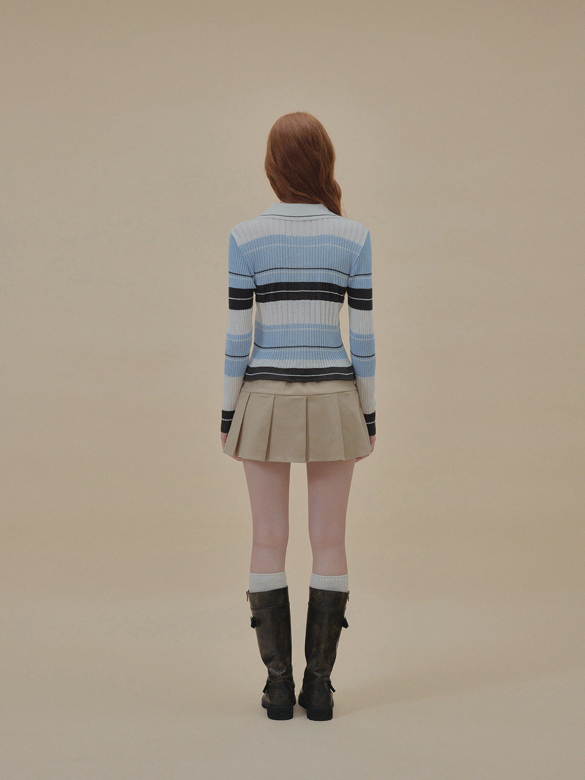 [TWEE] Polt Contrast Collar Stripe Knit