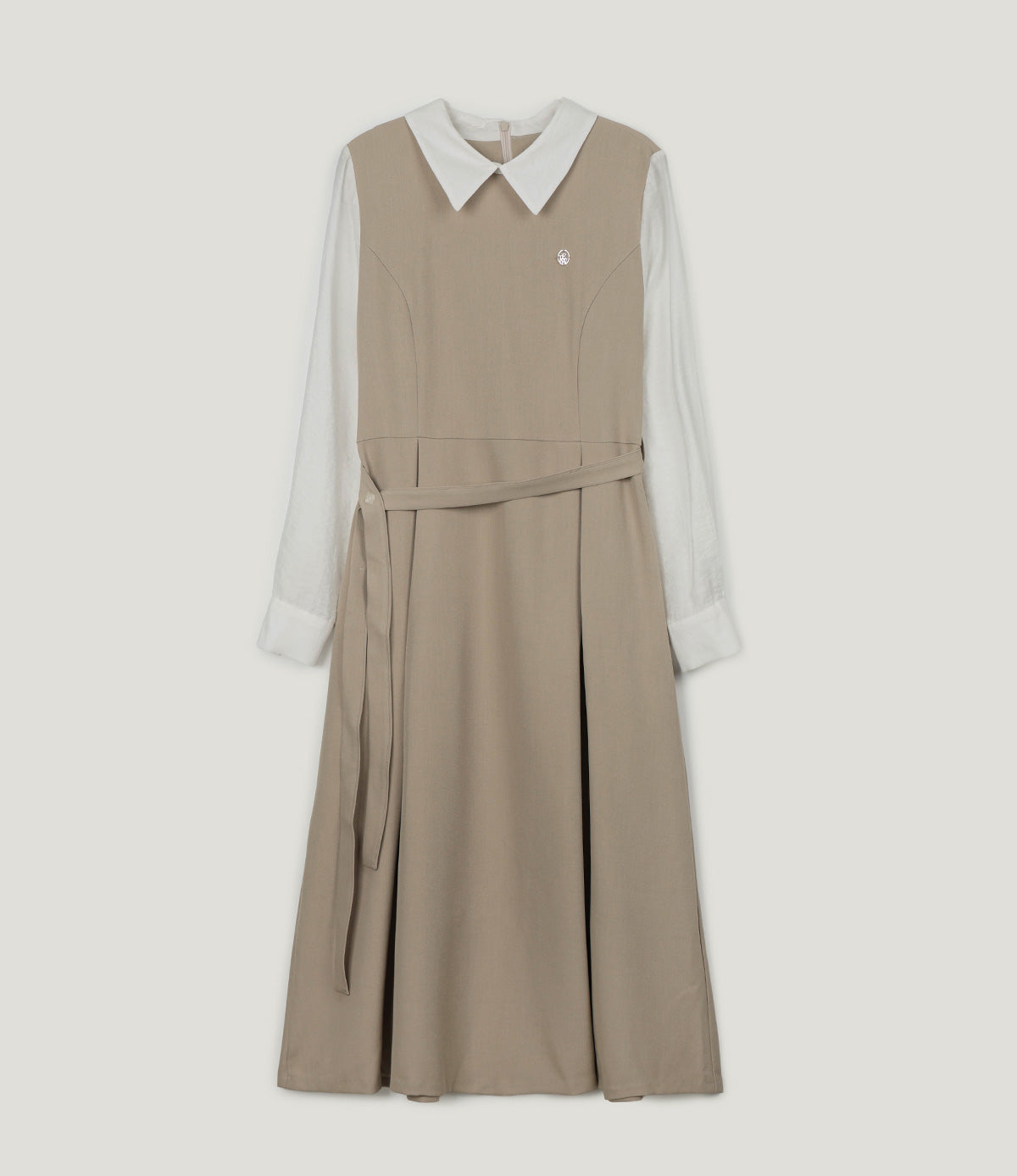 [TWEE] Riven shirt contrast pintuck long dress (strap set)