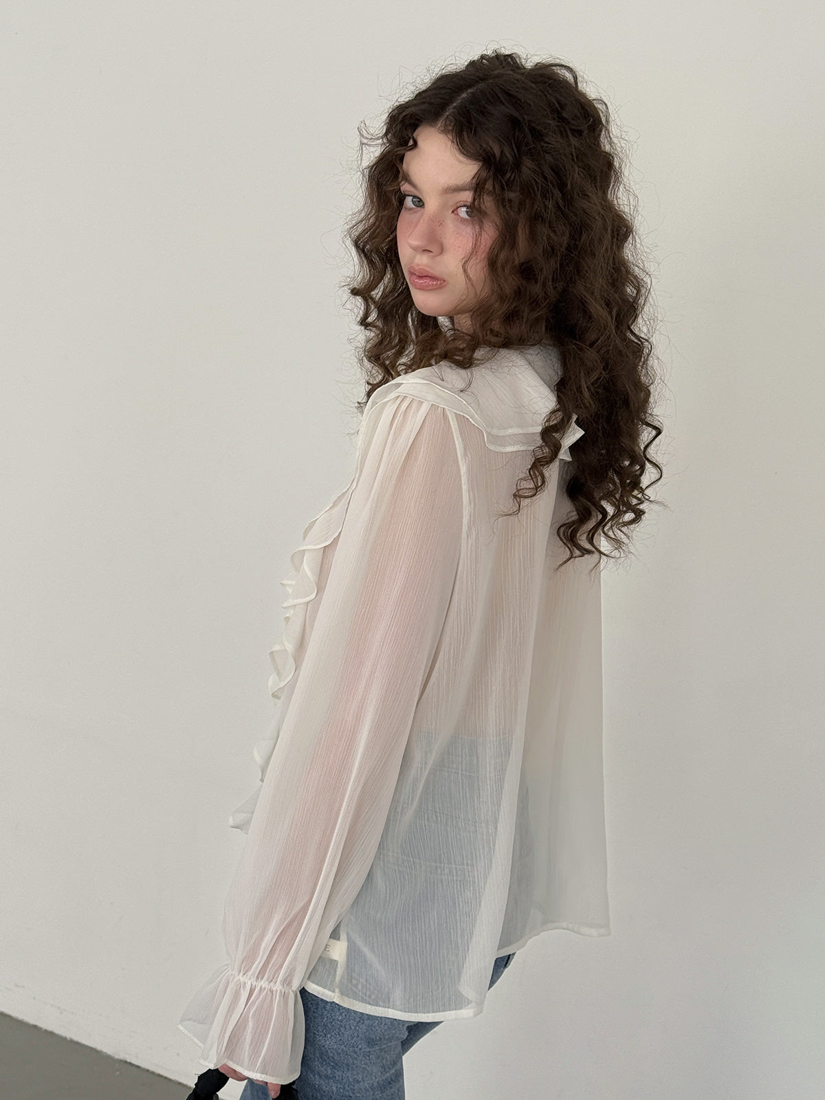 [TWEE] Pore frill bohemian long sleeve blouse