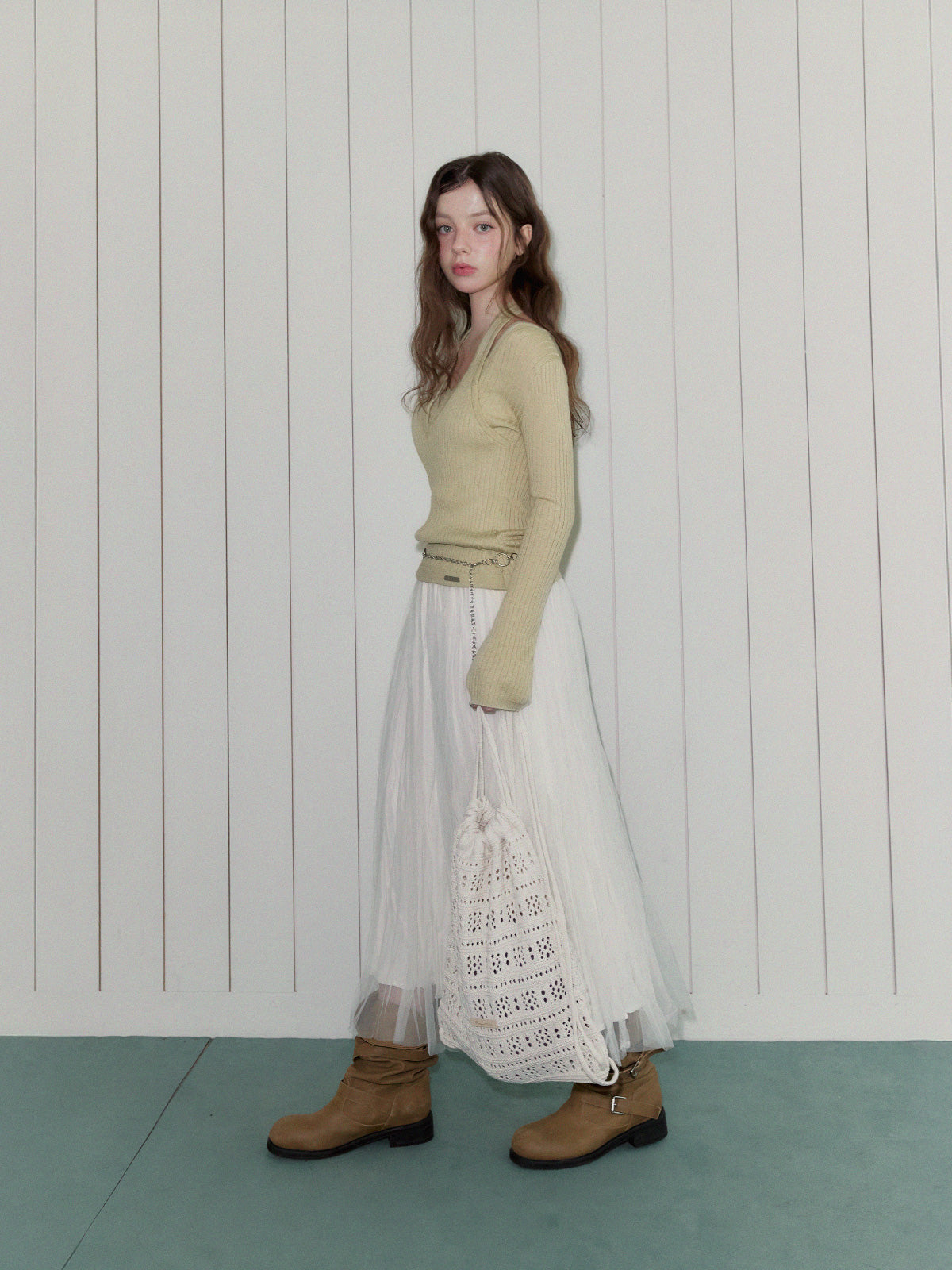 [TWEE] TSNUT Halter-Neck Layered Knit Top