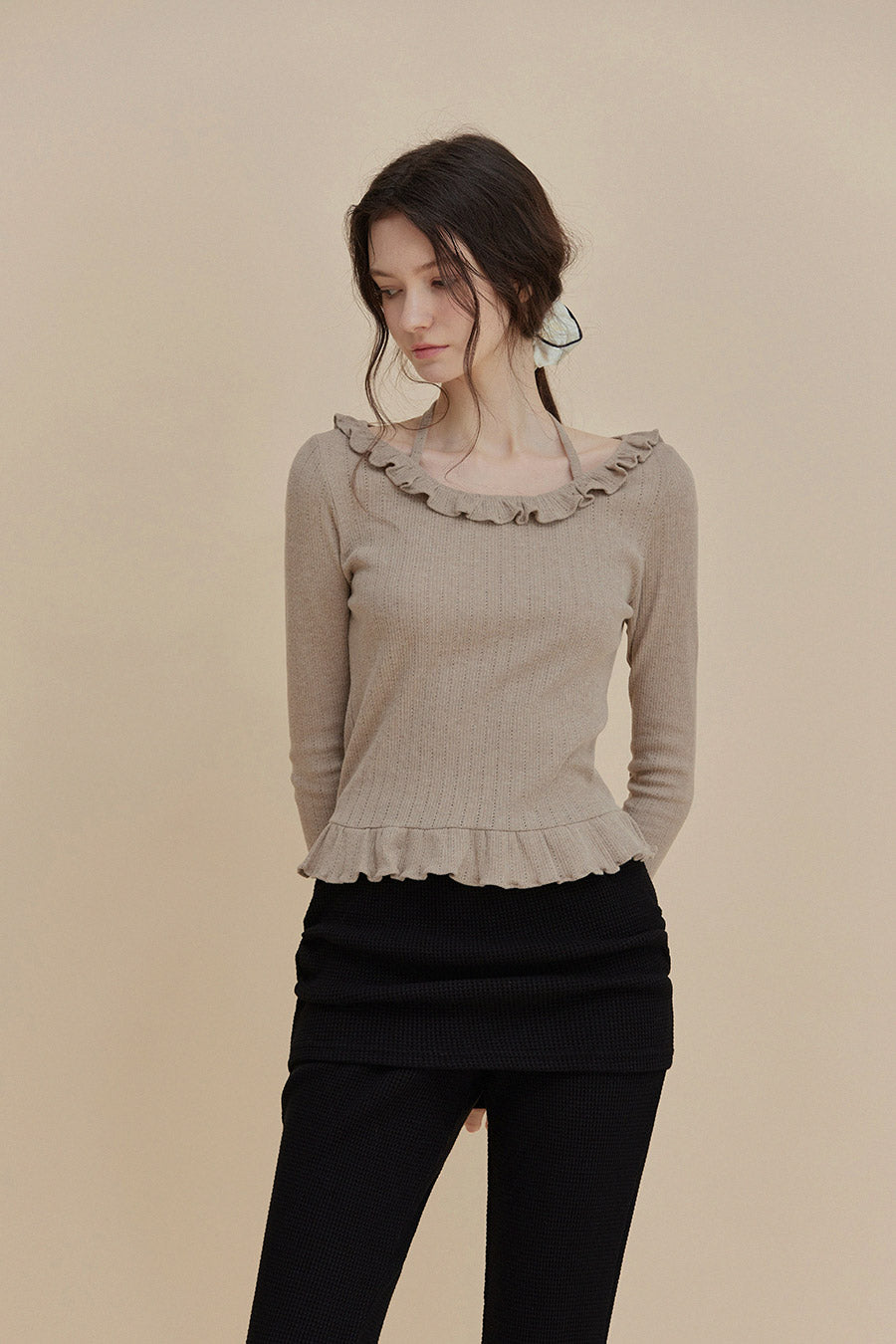 [TWEE] Bulet Halter Ruffle T-Shirt