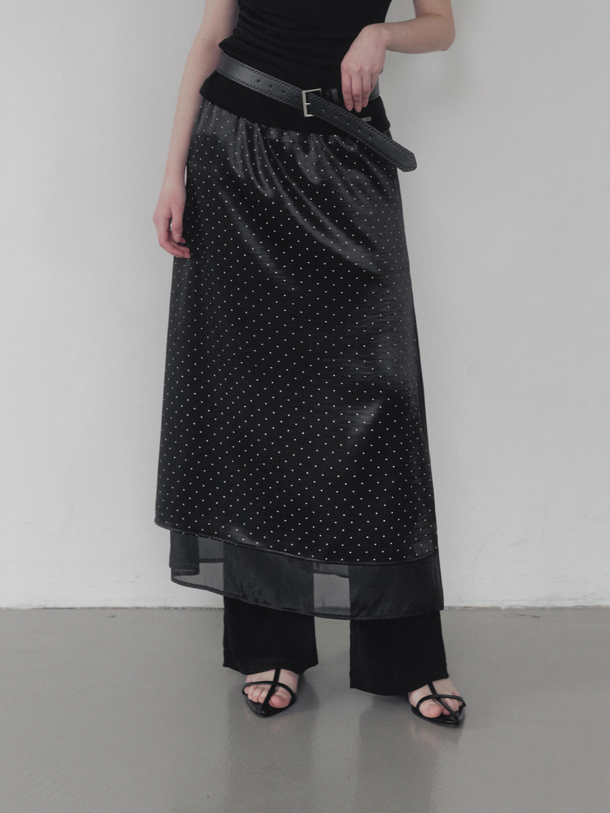 [TWEE] Purd dot layered banding long skirt