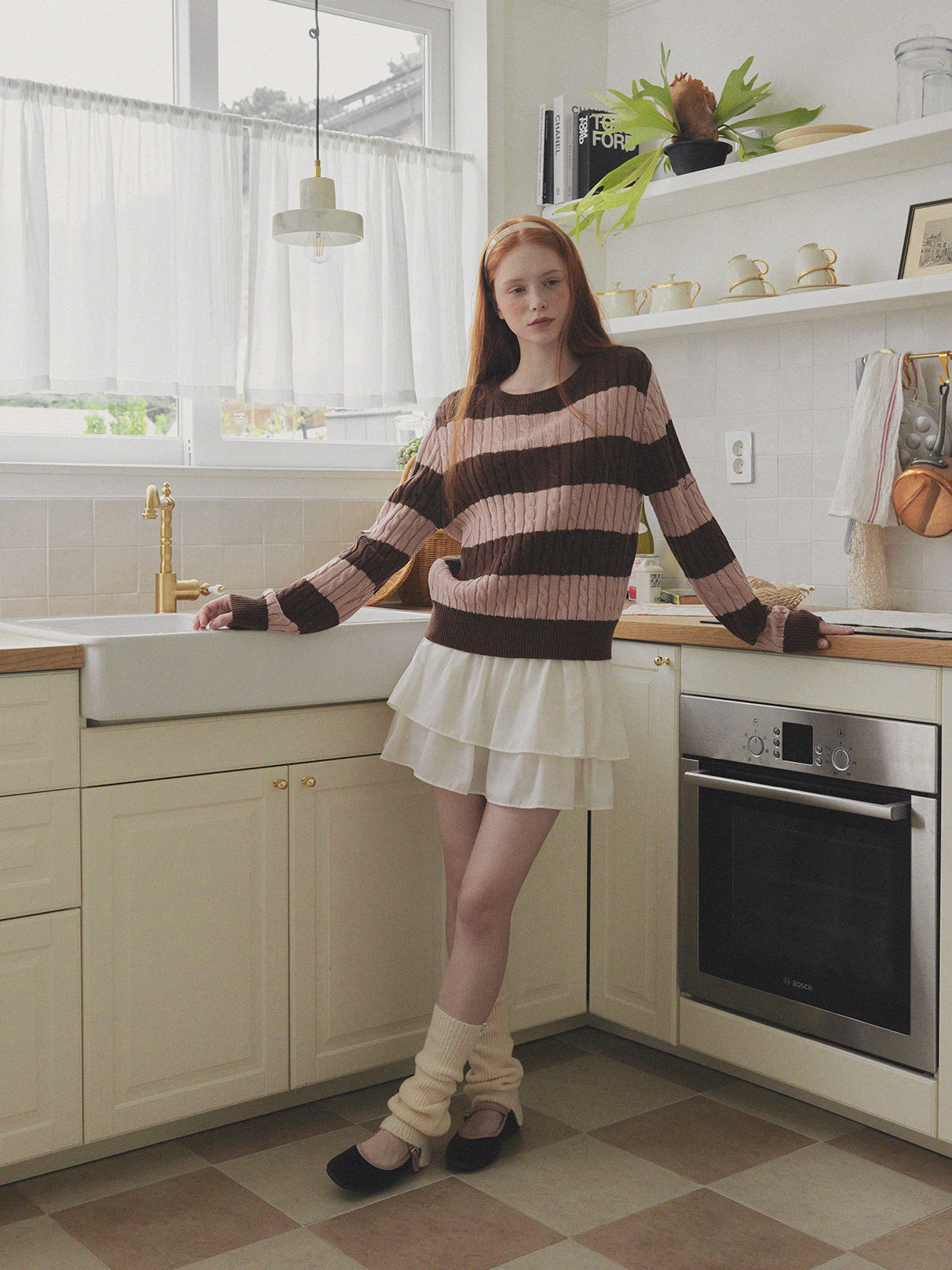 [TWEE] Fade Color-Block Stripe Long Sleeve Knit