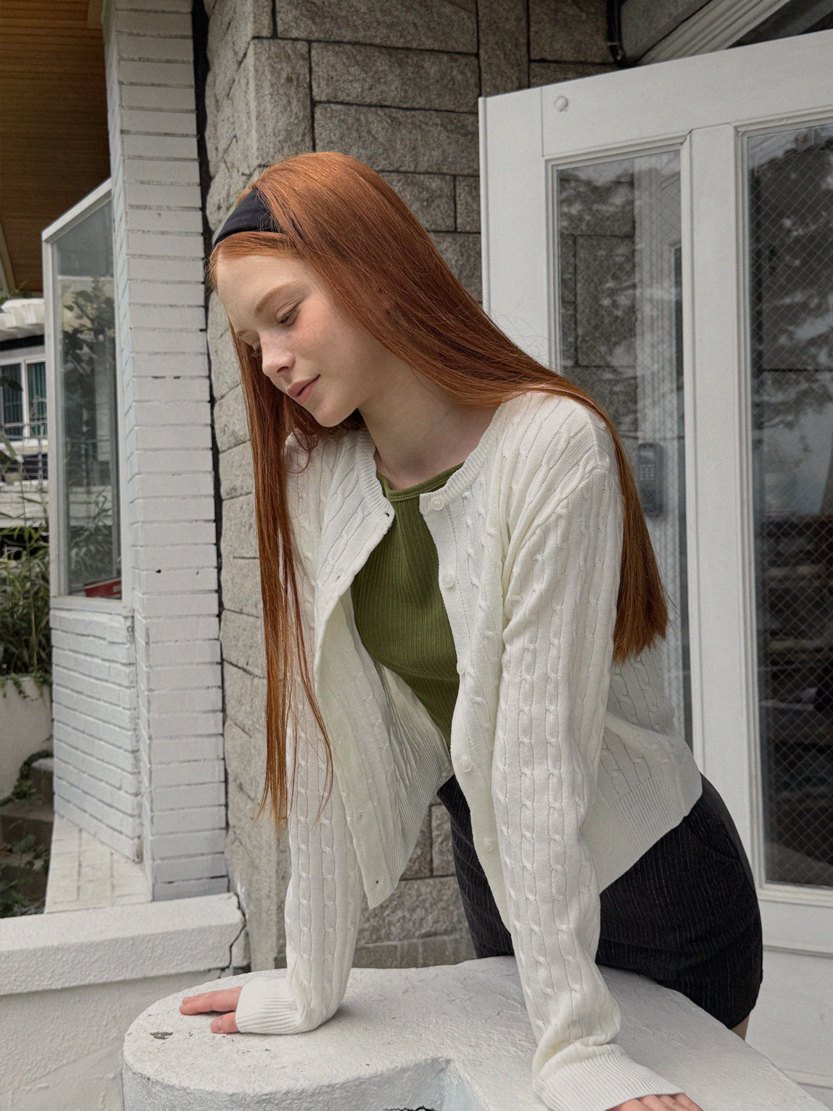 [TWEE] Ritti Cable Round Neck Long Sleeve Cardigan