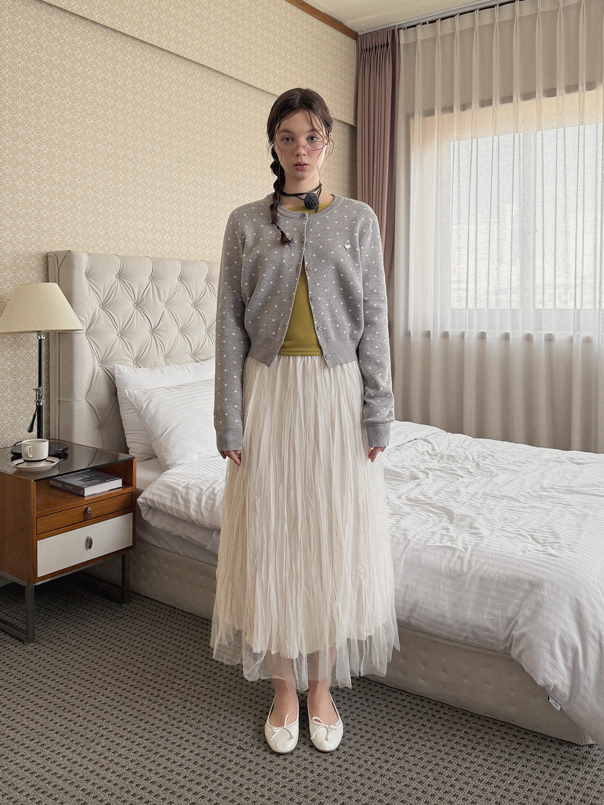 [TWEE] Pennin Dot Long-Sleeve Knit Cardigan