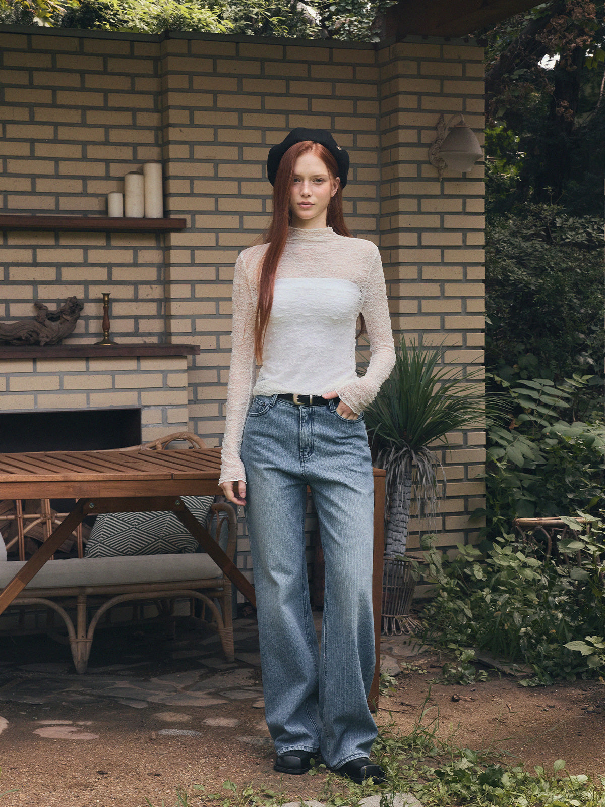 【TWEE】Wooden Sheer Wrinkle Long-Sleeve T-Shirt