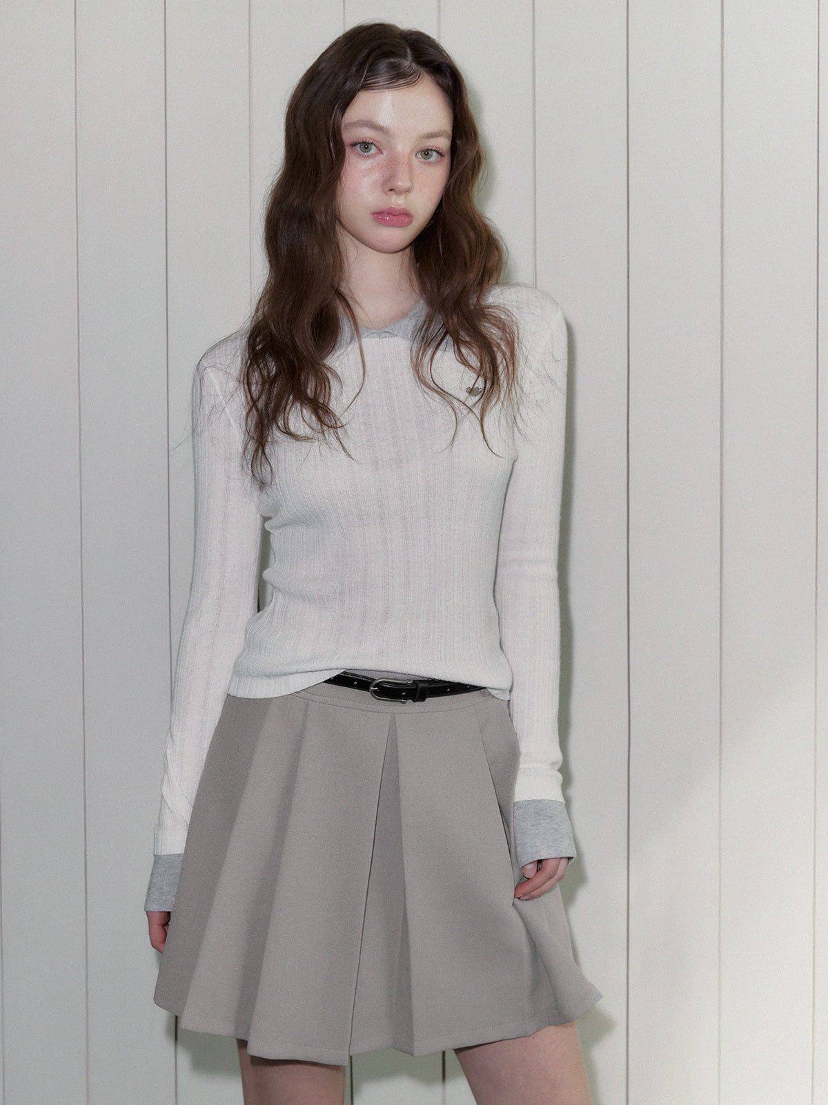 [TWEE] Groom Collar Contrast Long Sleeve Knit