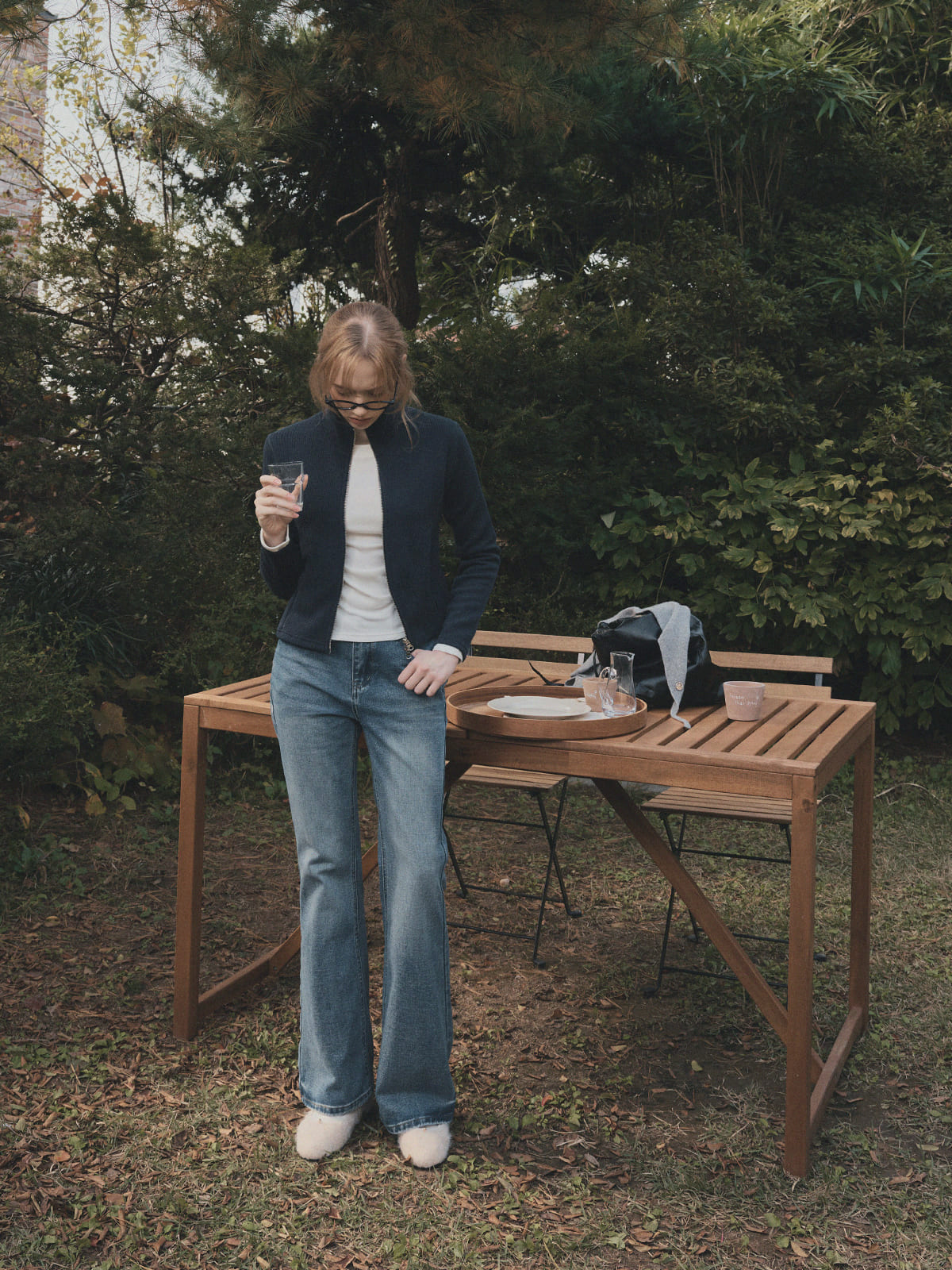 [TWEE] ラストリブ長袖ジップアップ