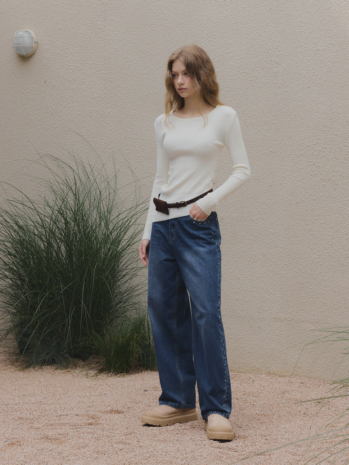 【TWEE】Weasley Asymmetrical Long Sleeve Knit (Belt Set)