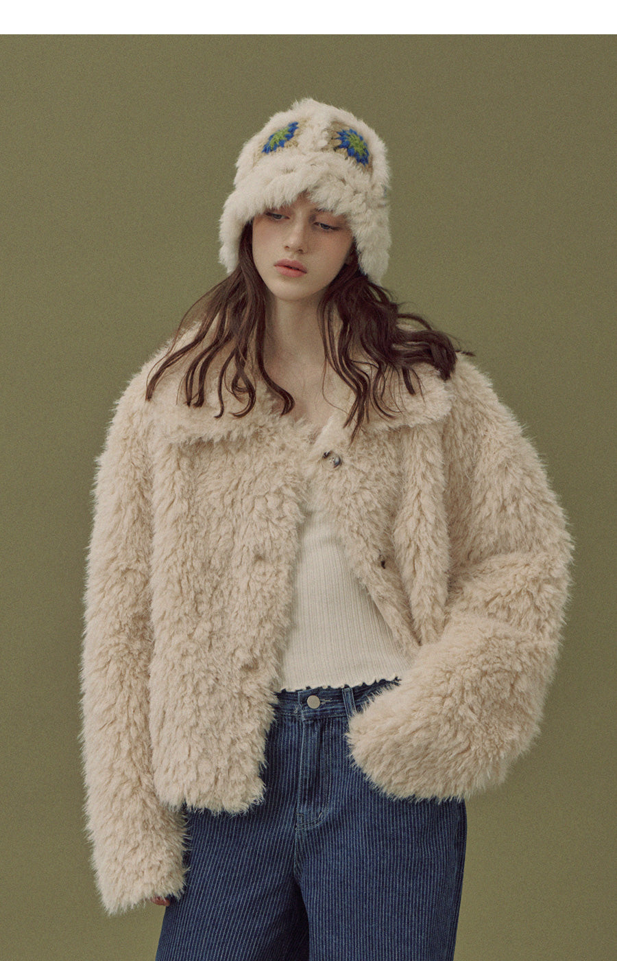 [TWEE] Buard Shearling Collar Fur Jacket