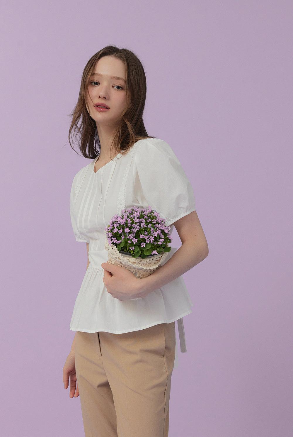 [TWEE] Milward Pintuck Puff Short-Sleeve Blouse