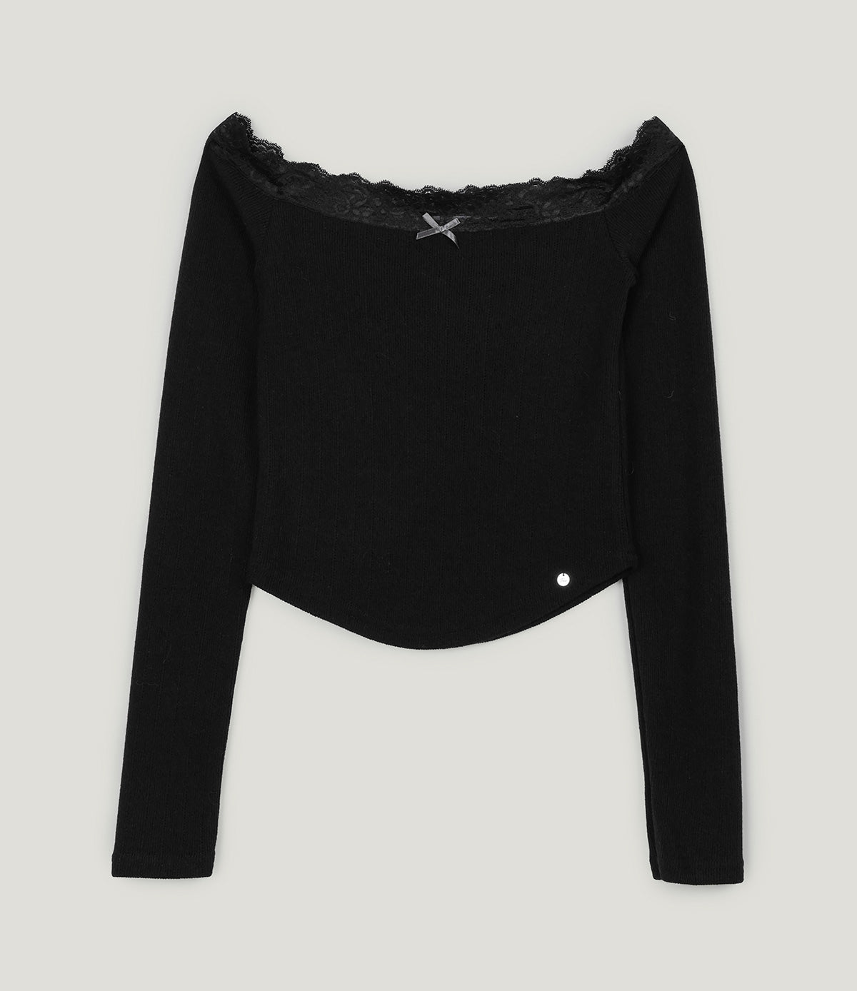 [TWEE] Nize Spitzen-Lochmuster Off-Shoulder Langarmshirt