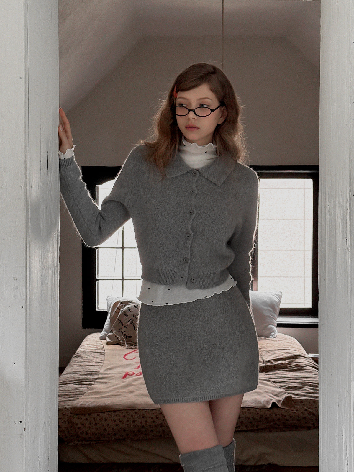 [TWEE] Enz Collar Hair Knit Cardigan