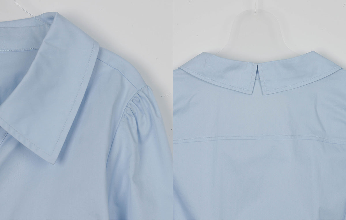 [TWEE] Conte Puff Asymmetrical Wrap Long Sleeve Shirt Blouse