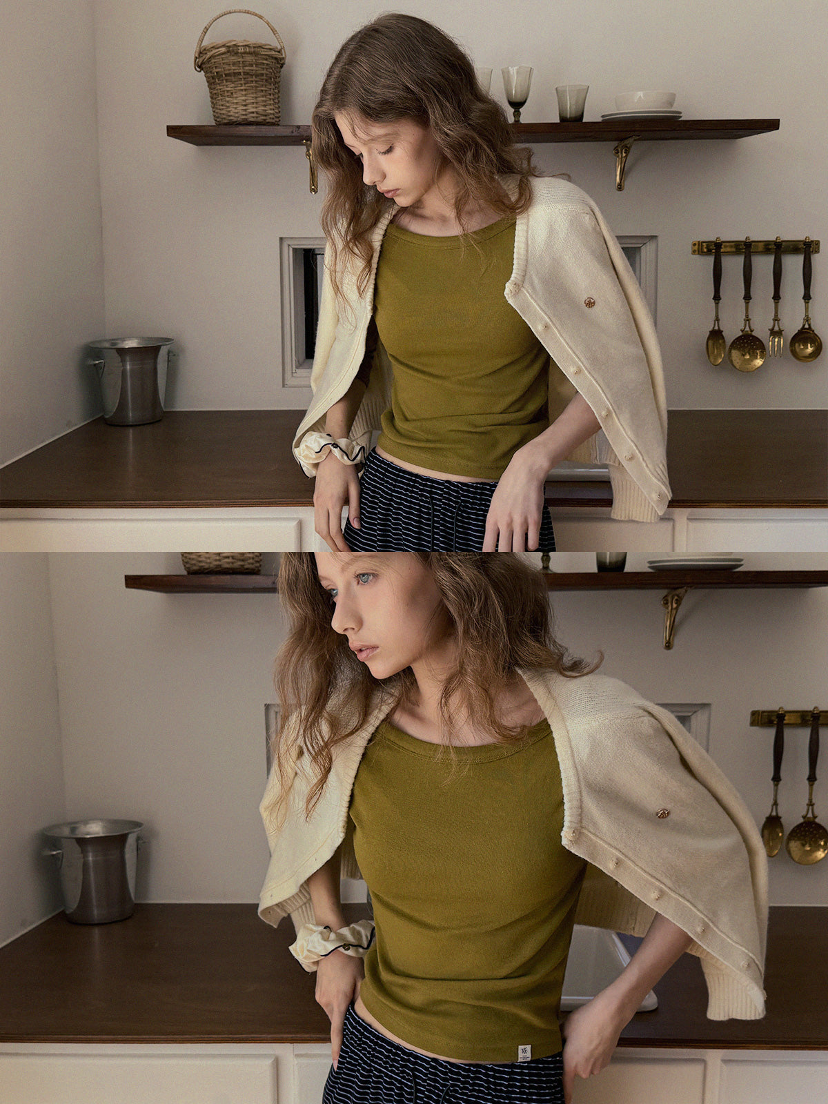 [TWEE] Pair Boat Neck 3/4 Sleeve T-shirt