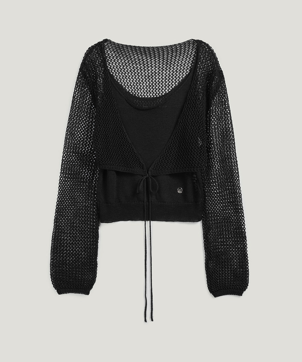 [TWEE] Louver Punching Strick Tank Cardigan Set
